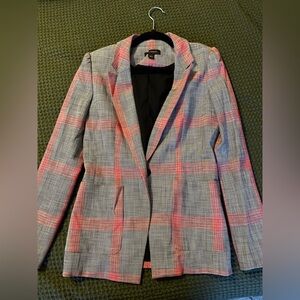 Halogen Pink & Gray Plaid Blazer